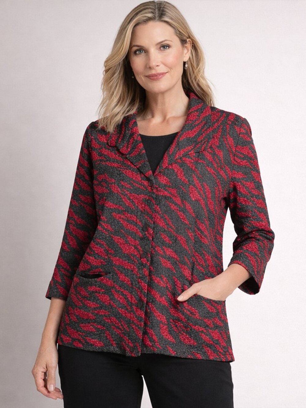 Chicos Travelers Womens Crushed Crinkle Blazer Jacket Size 1 Medium Lightweight